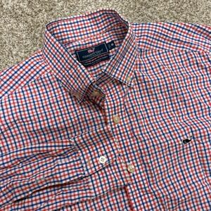 Vineyard Vines Classic Fit Whale Shirt Button Down Men Medium Gingham Check Red